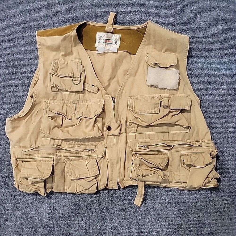Vintage StreamKing Fishing Vest Cotton Made in Hong Kong Size L 60s? w Side Bag